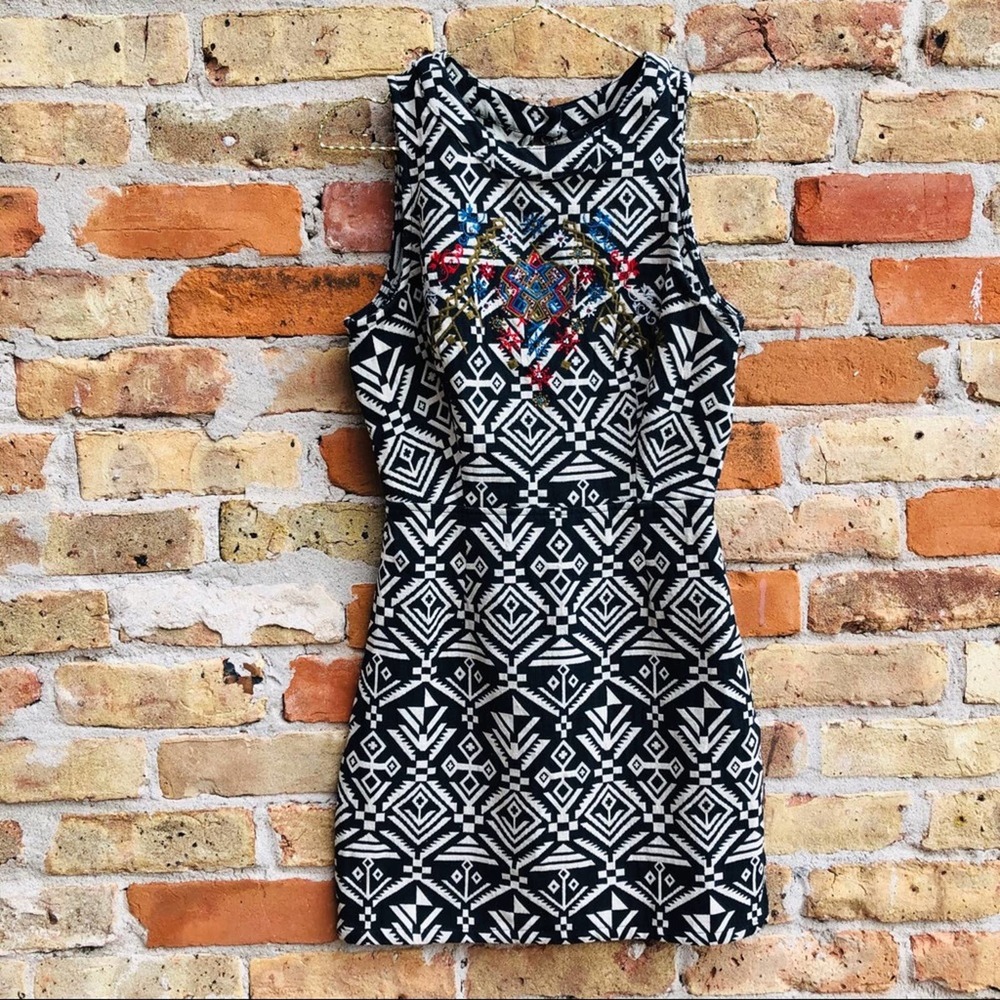 Tribal Patterned Dress Beaded Open Back